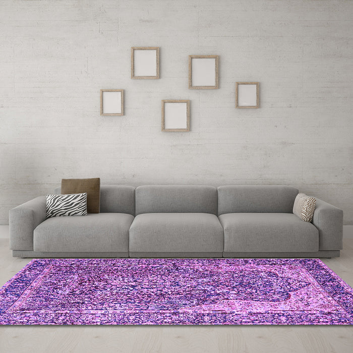 Machine Washable Persian Purple Traditional Area Rugs in a Living Room, wshtr4014pur