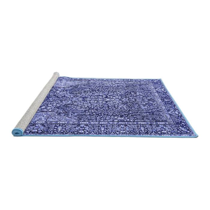 Sideview of Machine Washable Persian Blue Traditional Rug, wshtr4014blu