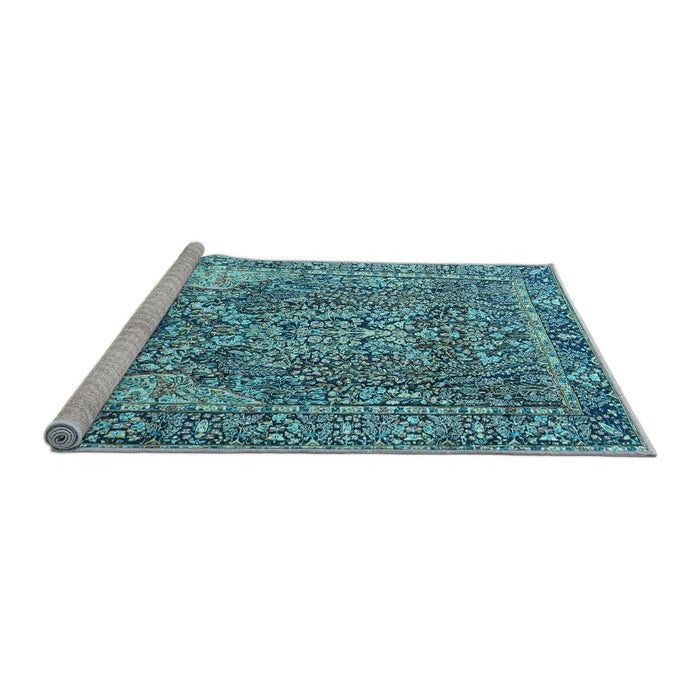 Sideview of Machine Washable Persian Light Blue Traditional Rug, wshtr4014lblu