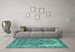 Machine Washable Persian Turquoise Traditional Area Rugs in a Living Room,, wshtr4014turq