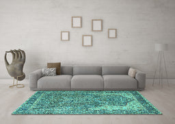 Machine Washable Persian Turquoise Traditional Area Rugs in a Living Room,, wshtr4014turq