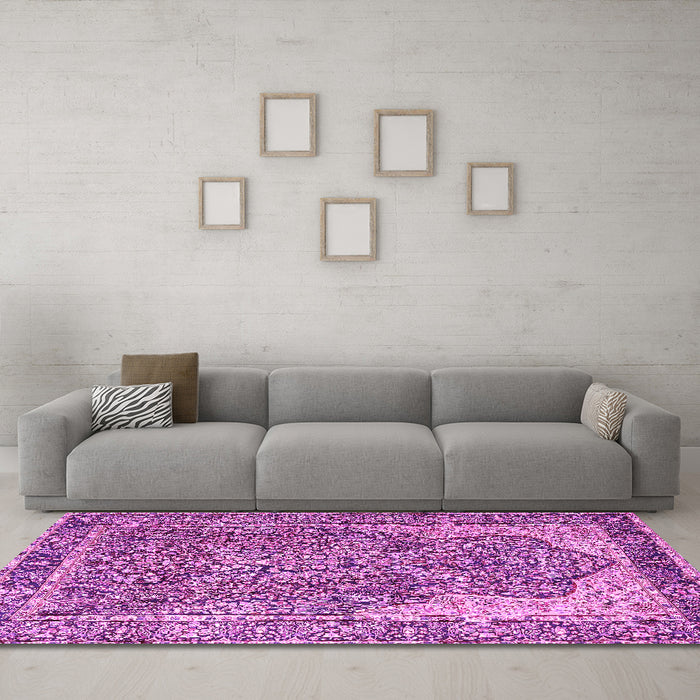 Machine Washable Persian Pink Traditional Rug in a Living Room, wshtr4014pnk