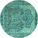 Round Machine Washable Persian Turquoise Traditional Area Rugs, wshtr4014turq