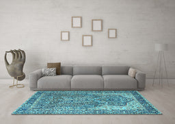 Machine Washable Persian Light Blue Traditional Rug in a Living Room, wshtr4014lblu