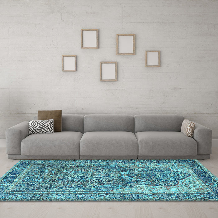 Machine Washable Persian Light Blue Traditional Rug in a Living Room, wshtr4014lblu