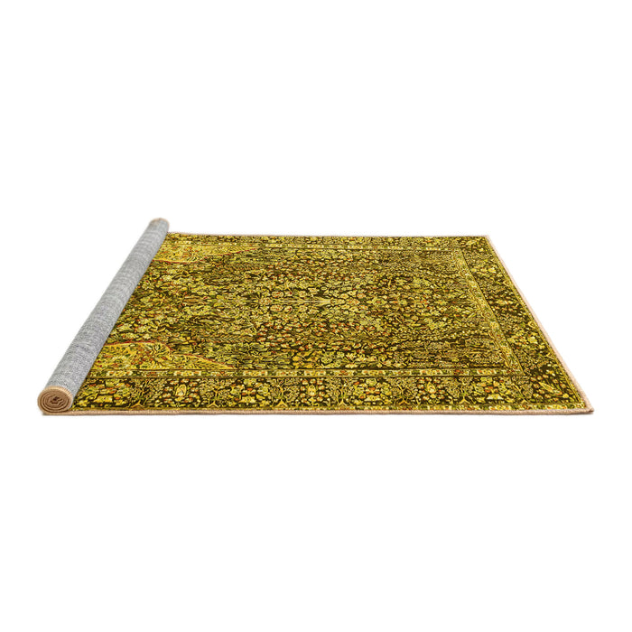 Sideview of Machine Washable Persian Yellow Traditional Rug, wshtr4014yw