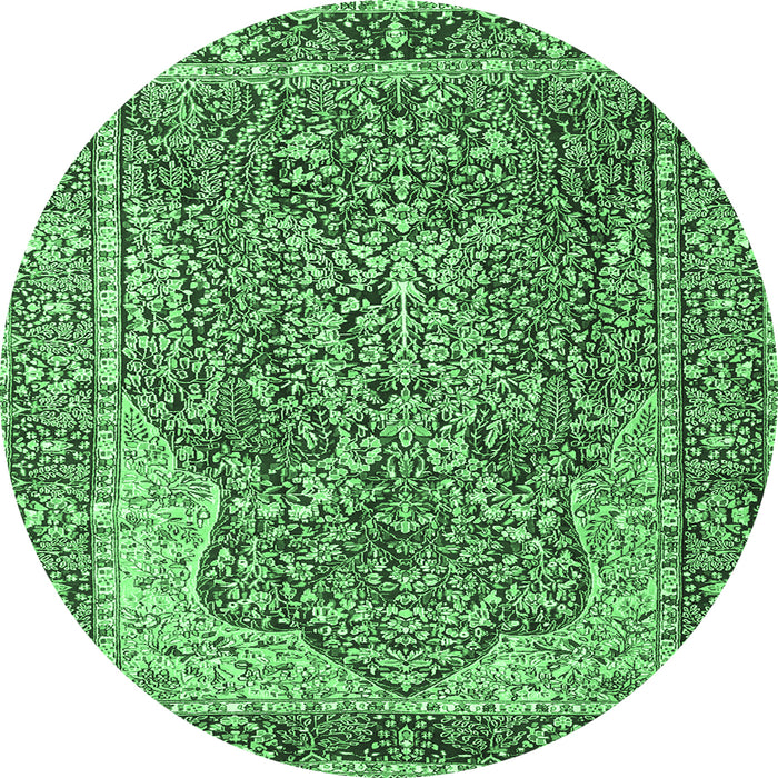 Round Machine Washable Persian Emerald Green Traditional Area Rugs, wshtr4014emgrn