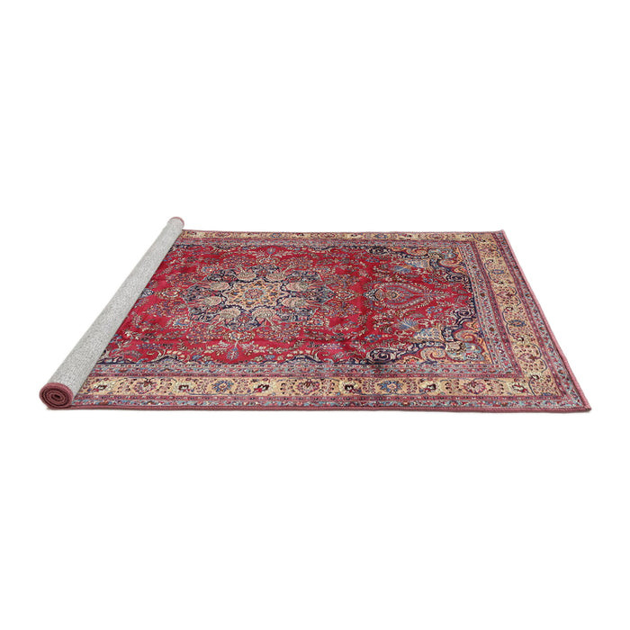 Sideview of Machine Washable Traditional Bright Maroon Red Rug, wshtr4015