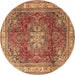 Round Machine Washable Persian Brown Traditional Rug, wshtr4015brn