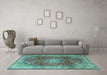 Machine Washable Persian Turquoise Traditional Area Rugs in a Living Room,, wshtr4015turq