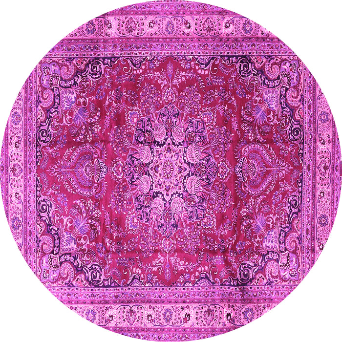 Round Machine Washable Persian Pink Traditional Rug, wshtr4015pnk