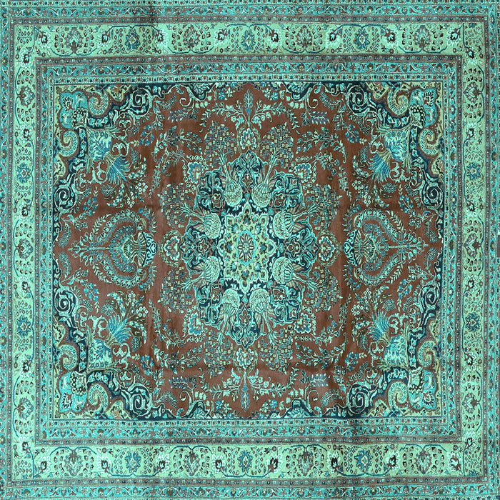 Square Machine Washable Persian Turquoise Traditional Area Rugs, wshtr4015turq