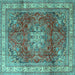 Square Machine Washable Persian Turquoise Traditional Area Rugs, wshtr4015turq