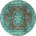 Round Machine Washable Persian Turquoise Traditional Area Rugs, wshtr4015turq