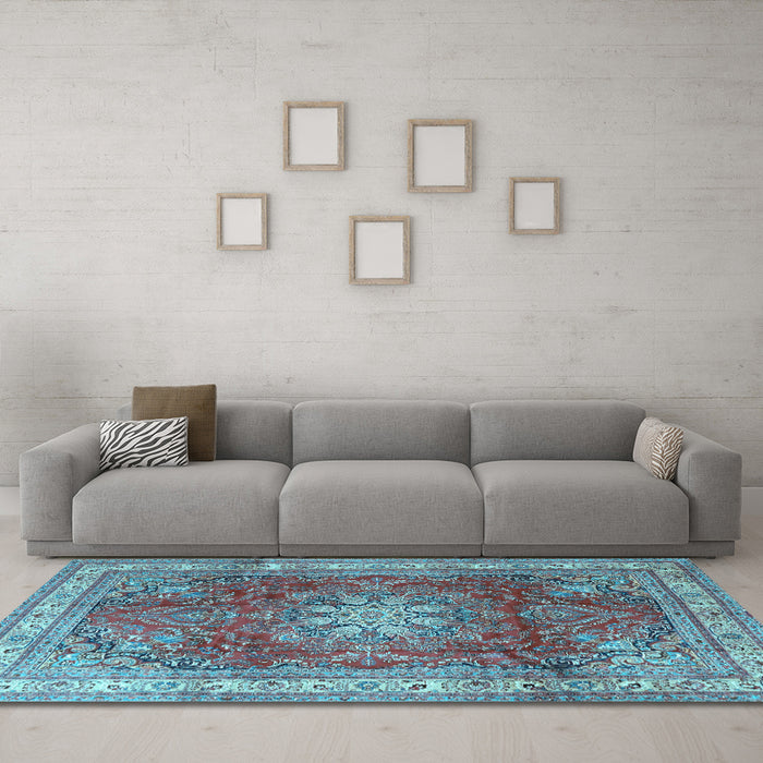 Machine Washable Persian Light Blue Traditional Rug in a Living Room, wshtr4015lblu