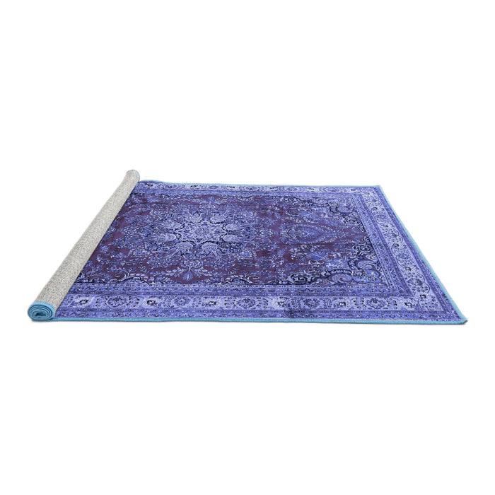 Sideview of Machine Washable Persian Blue Traditional Rug, wshtr4015blu