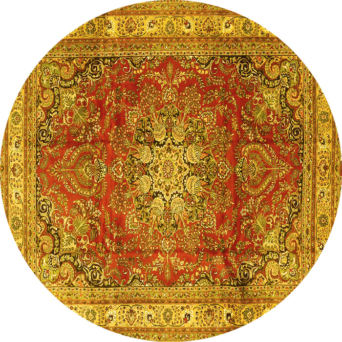 Round Persian Yellow Traditional Rug, tr4015yw