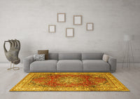 Machine Washable Persian Yellow Traditional Rug, wshtr4015yw