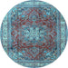 Round Machine Washable Persian Light Blue Traditional Rug, wshtr4015lblu