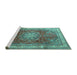 Sideview of Machine Washable Persian Turquoise Traditional Area Rugs, wshtr4015turq