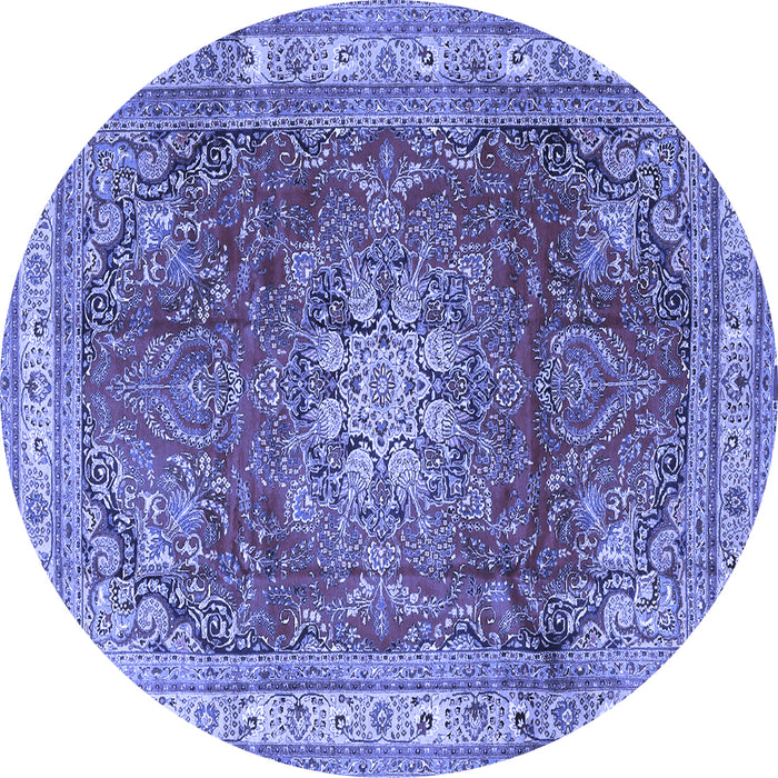 Round Machine Washable Persian Blue Traditional Rug, wshtr4015blu