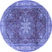 Round Machine Washable Persian Blue Traditional Rug, wshtr4015blu