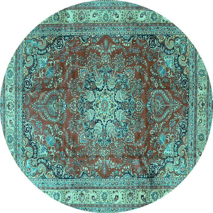 Round Persian Turquoise Traditional Rug, tr4015turq