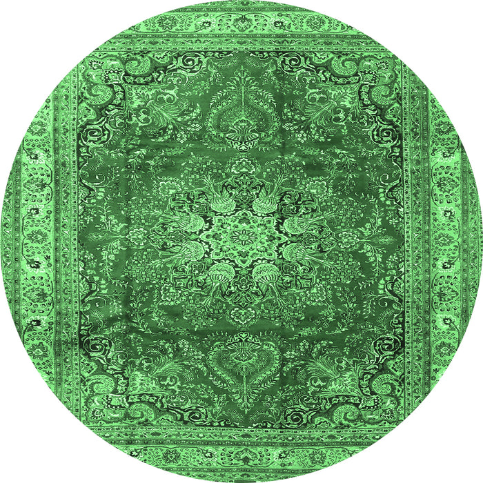 Round Persian Emerald Green Traditional Rug, tr4015emgrn