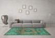 Machine Washable Persian Turquoise Traditional Area Rugs in a Living Room,, wshtr4016turq