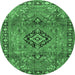 Round Machine Washable Persian Emerald Green Traditional Area Rugs, wshtr4016emgrn