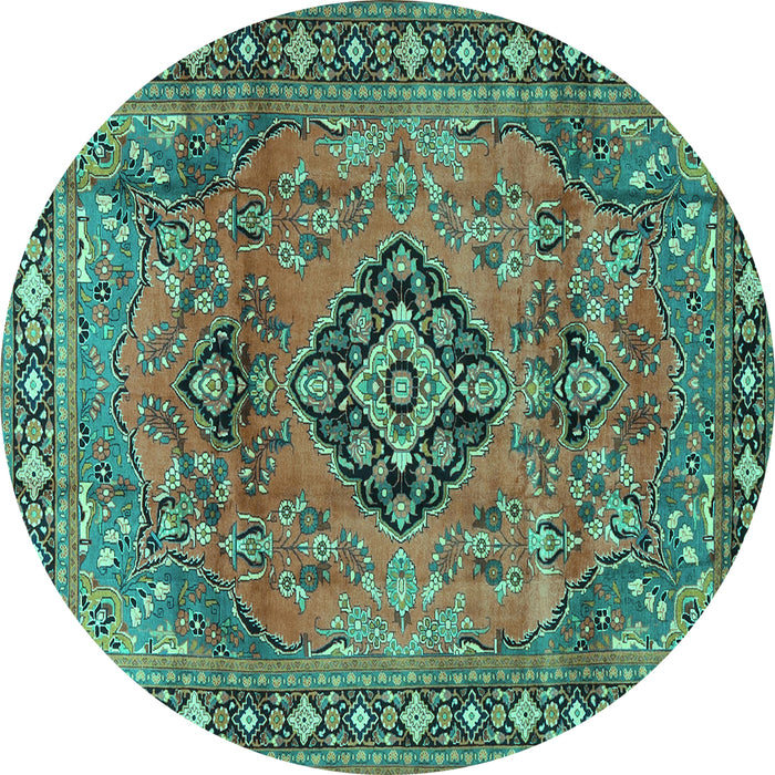 Round Machine Washable Persian Turquoise Traditional Area Rugs, wshtr4016turq