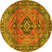 Round Machine Washable Persian Yellow Traditional Rug, wshtr4016yw