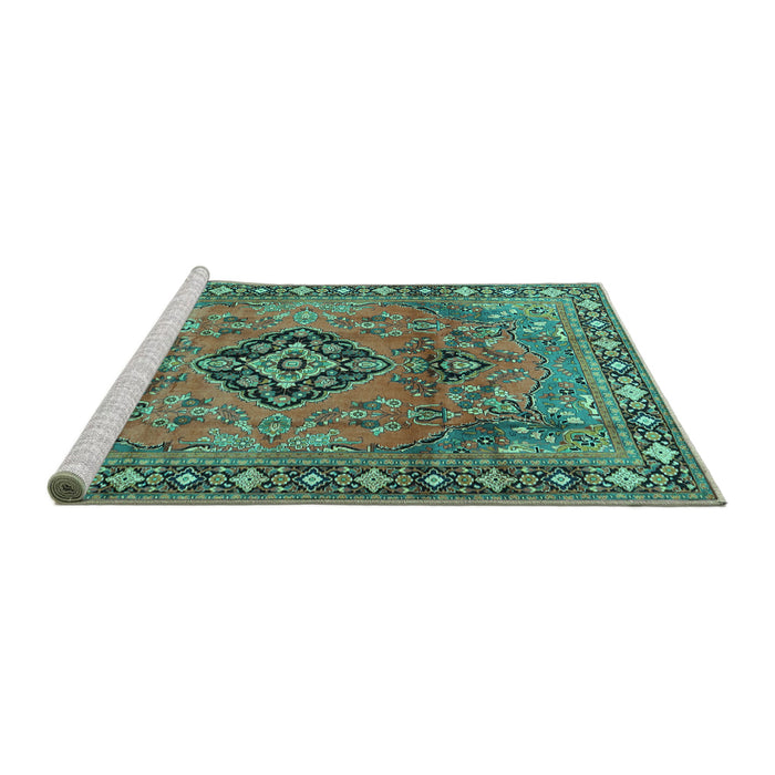 Sideview of Machine Washable Persian Turquoise Traditional Area Rugs, wshtr4016turq