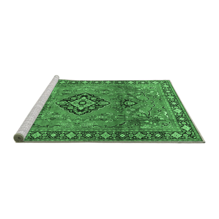 Sideview of Machine Washable Persian Emerald Green Traditional Area Rugs, wshtr4016emgrn