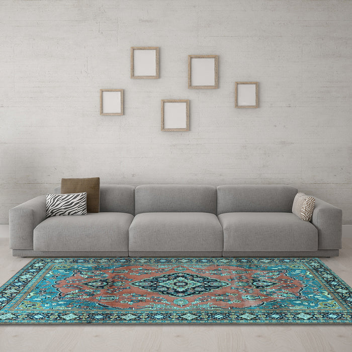 Machine Washable Persian Light Blue Traditional Rug in a Living Room, wshtr4016lblu