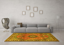 Machine Washable Persian Yellow Traditional Rug in a Living Room, wshtr4016yw