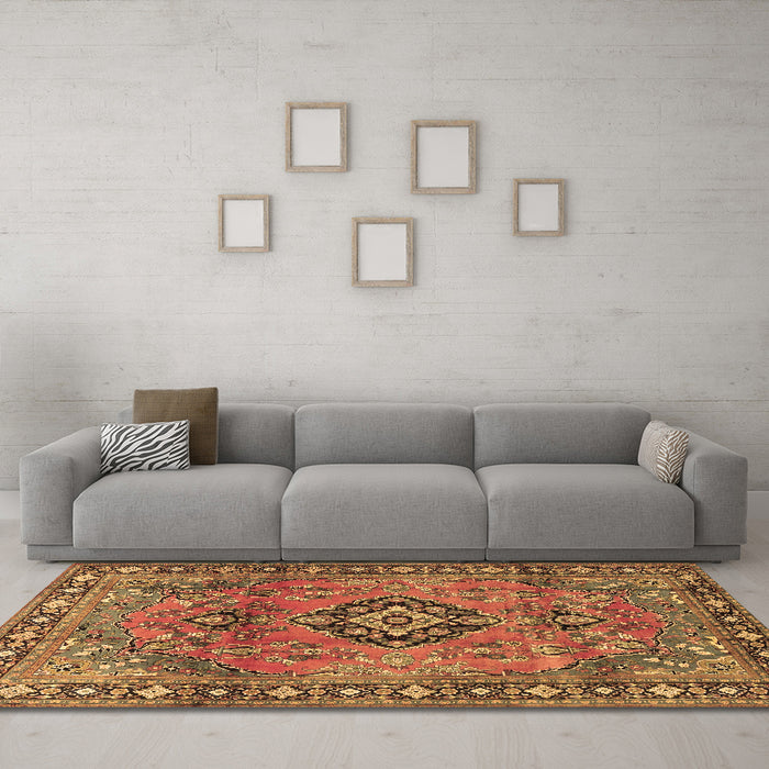 Machine Washable Persian Brown Traditional Rug in a Living Room,, wshtr4016brn