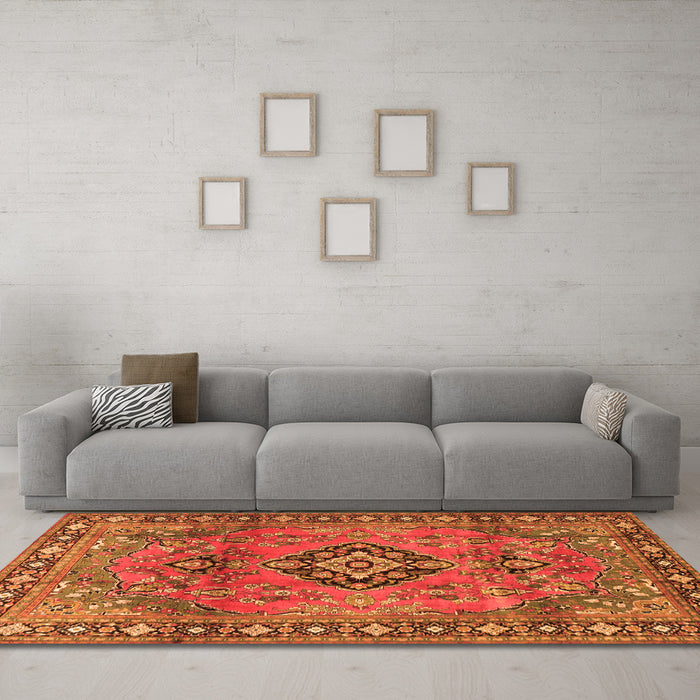 Machine Washable Persian Orange Traditional Area Rugs in a Living Room, wshtr4016org
