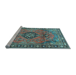 Sideview of Machine Washable Persian Light Blue Traditional Rug, wshtr4016lblu