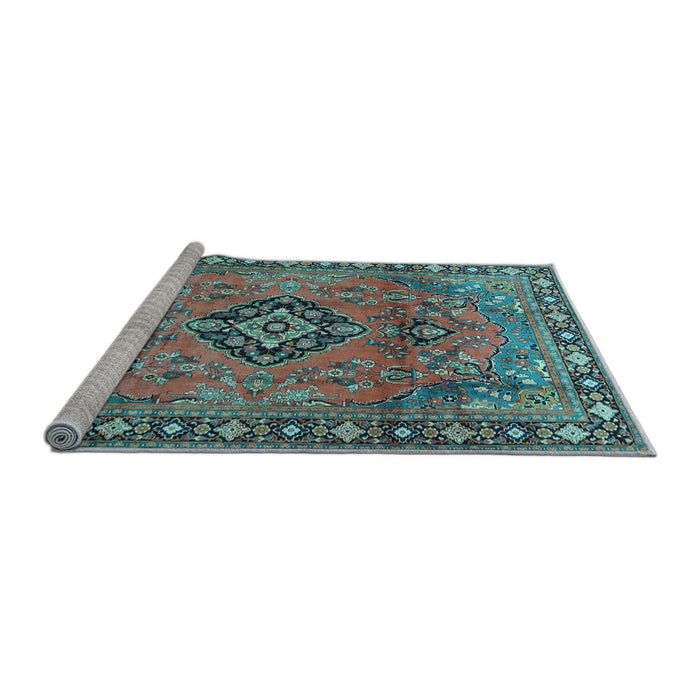 Sideview of Machine Washable Persian Light Blue Traditional Rug, wshtr4016lblu