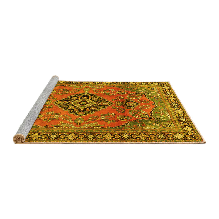 Sideview of Machine Washable Persian Yellow Traditional Rug, wshtr4016yw