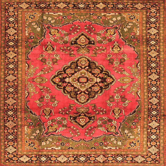 Round Machine Washable Persian Orange Traditional Area Rugs, wshtr4016org