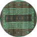 Round Machine Washable Persian Turquoise Traditional Area Rugs, wshtr4017turq