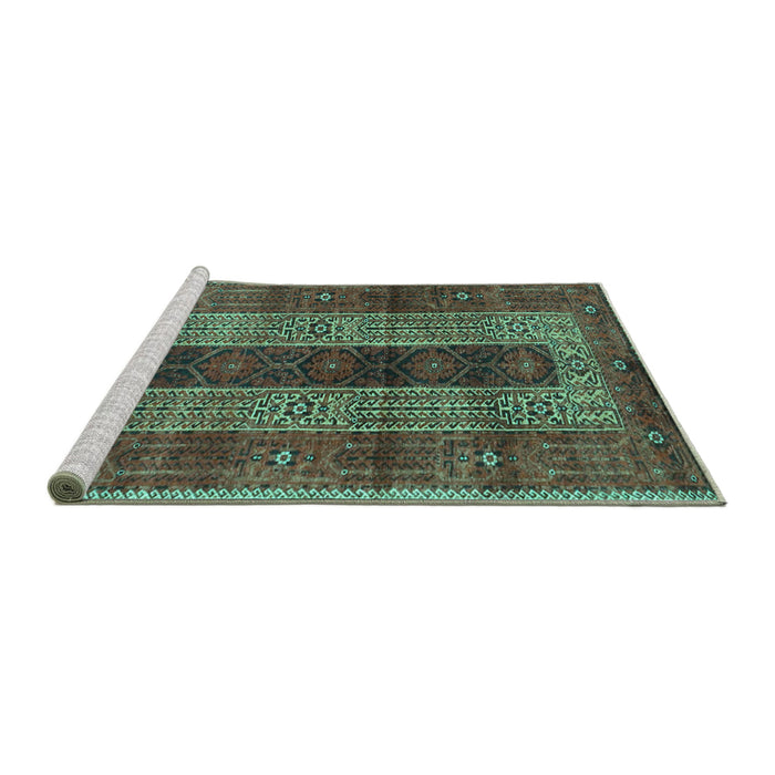 Sideview of Machine Washable Persian Turquoise Traditional Area Rugs, wshtr4017turq