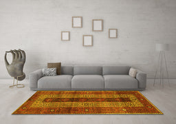 Machine Washable Persian Yellow Traditional Rug in a Living Room, wshtr4017yw