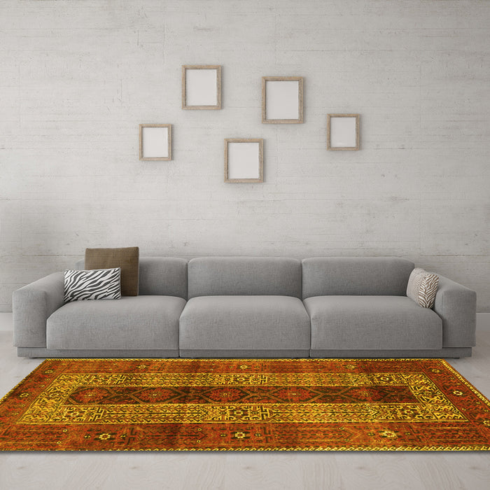 Machine Washable Persian Yellow Traditional Rug in a Living Room, wshtr4017yw