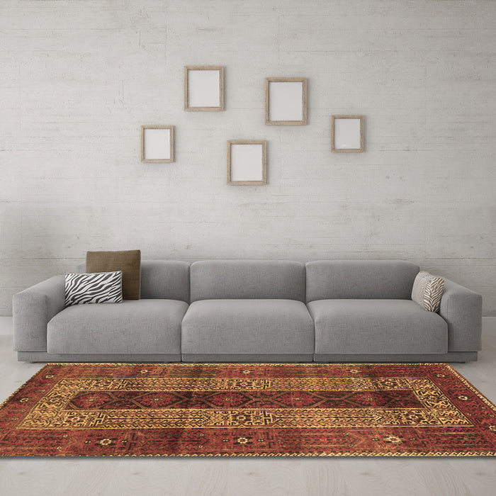 Machine Washable Persian Brown Traditional Rug in a Living Room,, wshtr4017brn