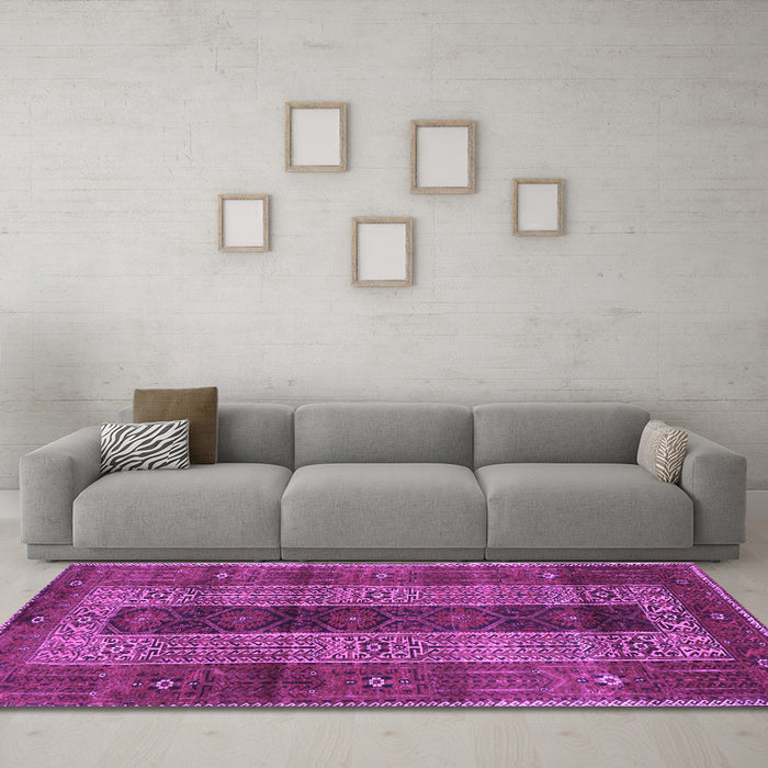 Machine Washable Persian Purple Traditional Area Rugs in a Living Room, wshtr4017pur