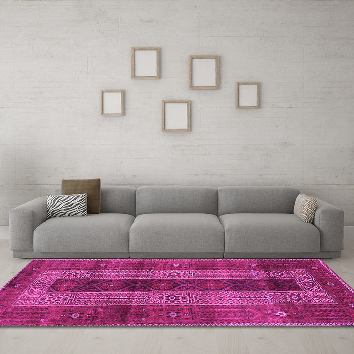 Machine Washable Persian Pink Traditional Rug in a Living Room, wshtr4017pnk