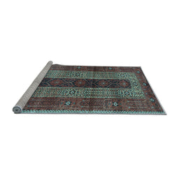 Sideview of Machine Washable Persian Light Blue Traditional Rug, wshtr4017lblu
